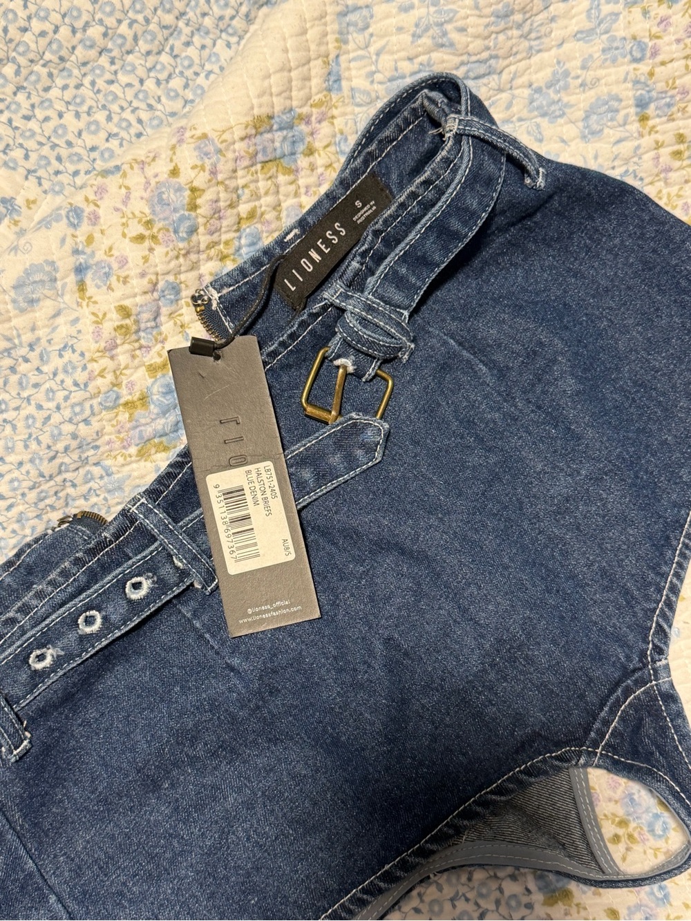 Lioness Dark Blue Denim High-Waist Jeans Overall with Buckle